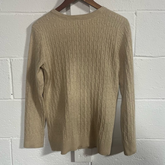 Basic Editions Beige Cotton Blend Cable Knit Cadigan Sz Medium - Picture 4 of 4